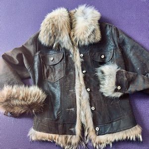 Leather with fur jacket size 6/M
